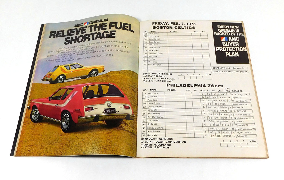 1974-75 Philadelphia 76ers at Boston Celtics NBA Basketball Program 2-7-75 Pic2