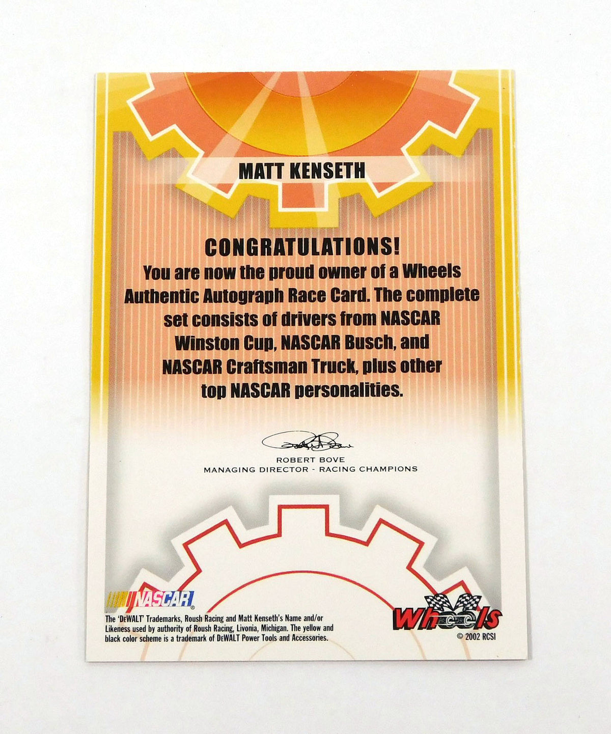 2003 Wheels High Gear Matt Kenseth #28 NASCAR Racing On Card Auto Pic2