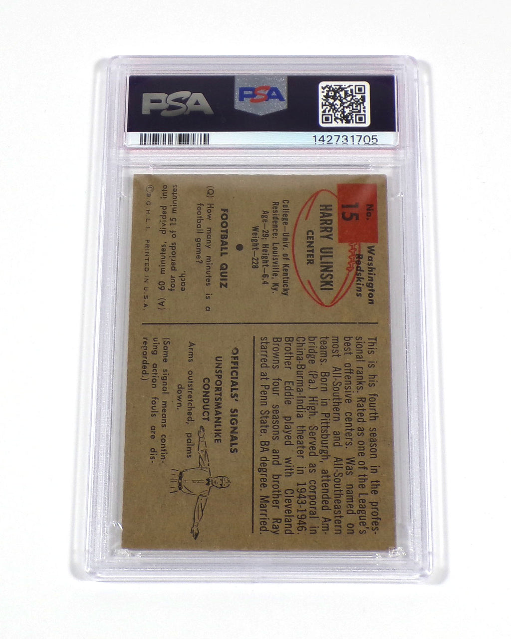 Harry Ulinski Signed 1954 Bowman Football Card #15 Redskins PSA/DNA Auto Pic2