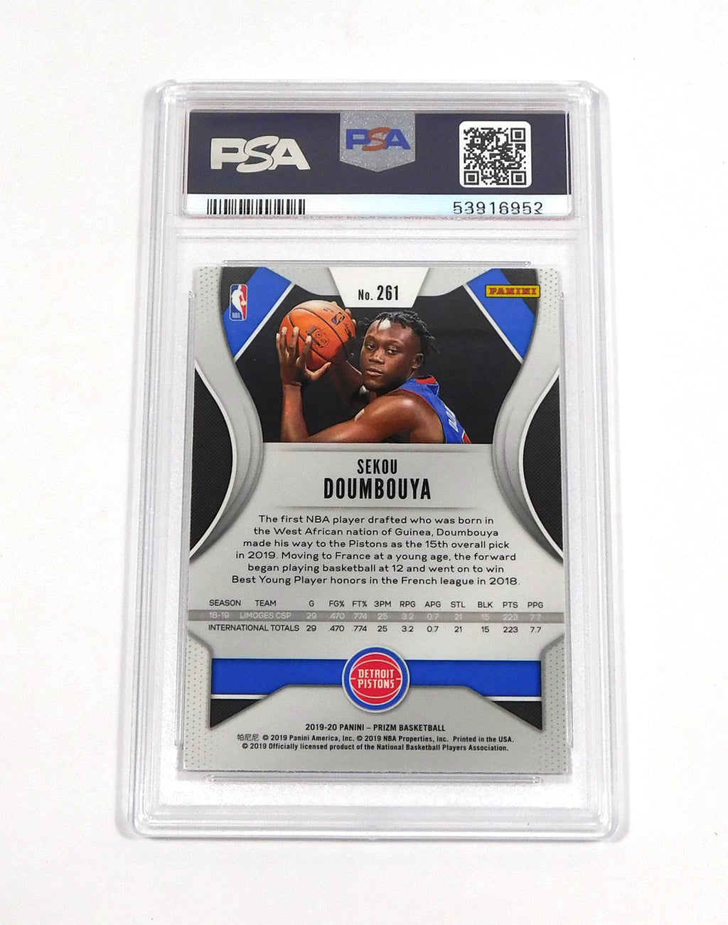 2019-20 Panini Prizm Sekou Doumbouya #261 Rookie Pistons PSA 10 Pic2