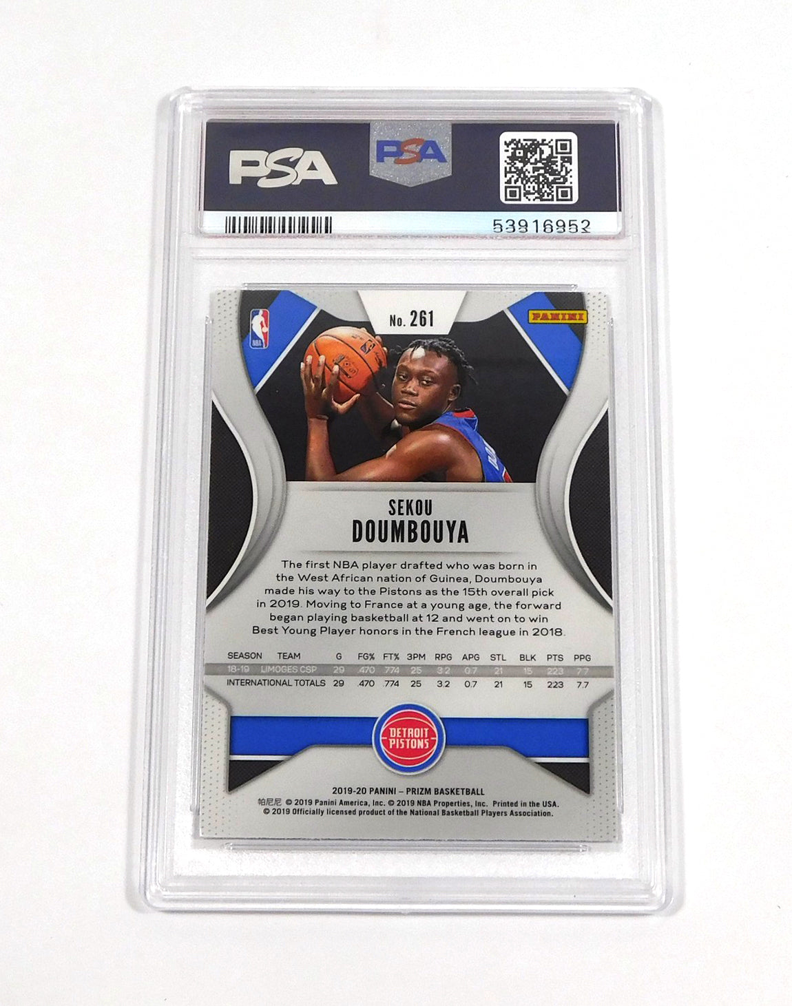2019-20 Panini Prizm Sekou Doumbouya #261 Rookie Pistons PSA 10 Pic2
