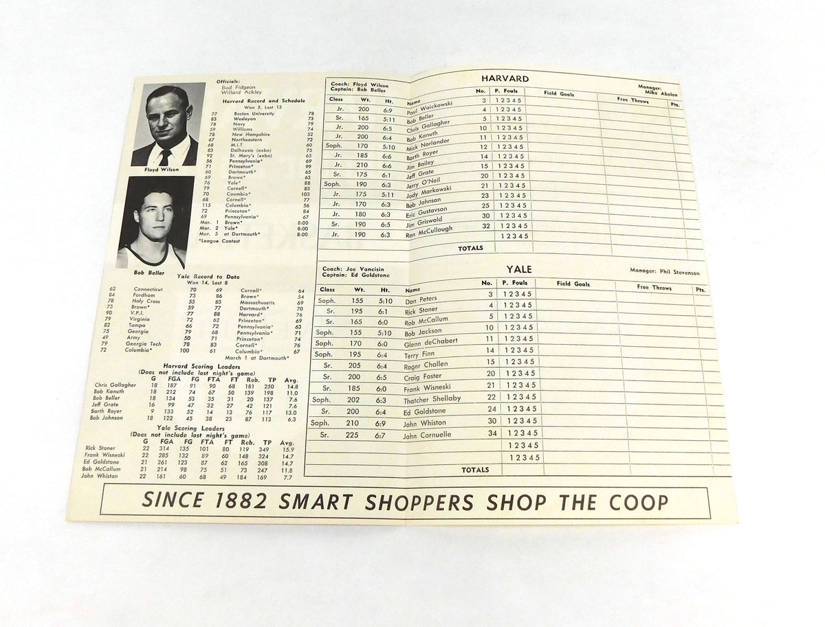 1967-68 Yale at Harvard College Basketball Program 3-2-68 Pic2