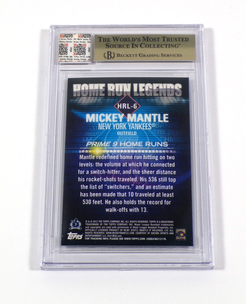 2012 Topps Prime 9 Mickey Mantle #HRL6 HR Legends 1961 WS Pants Yankees BGS 9.5 Pic2