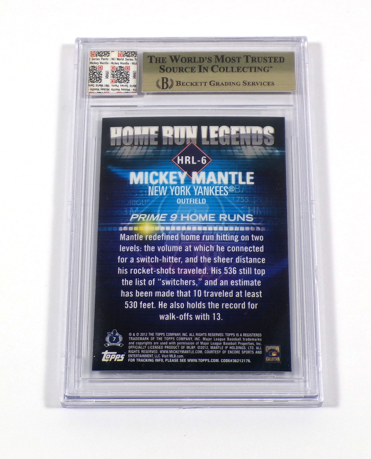 2012 Topps Prime 9 Mickey Mantle #HRL6 HR Legends 1961 WS Pants Yankees BGS 9.5 Pic2