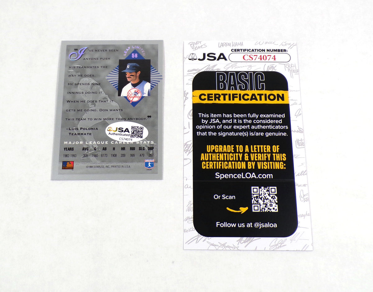 Don Mattingly Signed 1994 Leaf Limited Baseball Card #66 Yankees JSA Auto Pic2