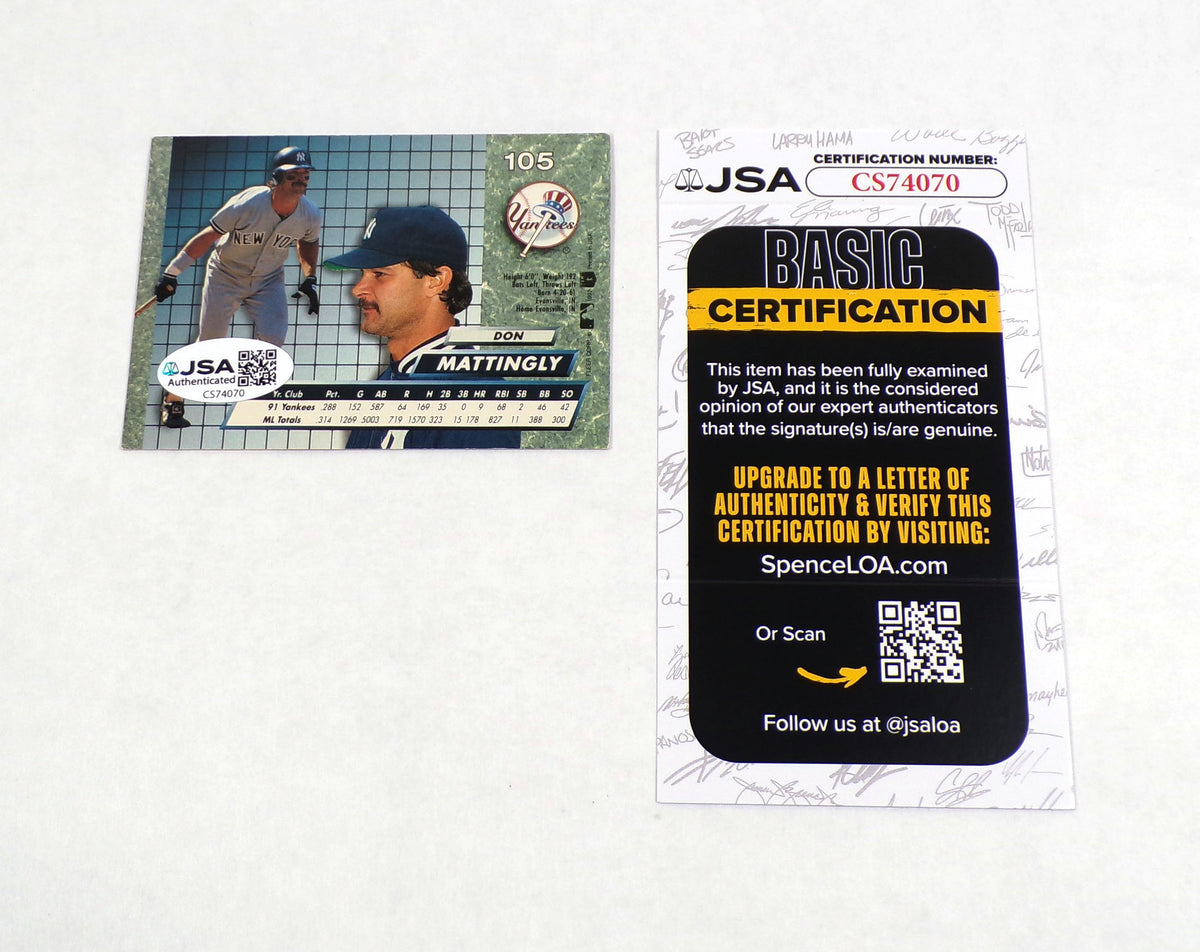 Don Mattingly Signed 1992 Fleer Ultra Baseball Card #105 Yankees JSA Auto Pic2