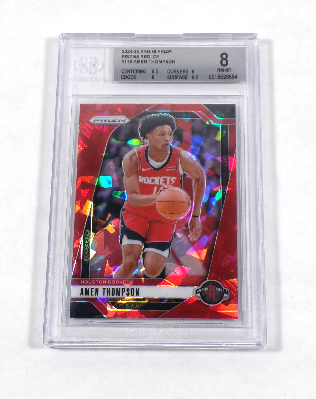 2024-25 Panini Prizm Amen Thompson #118 Rookie Red Ice Prizm Rockets BGS 8