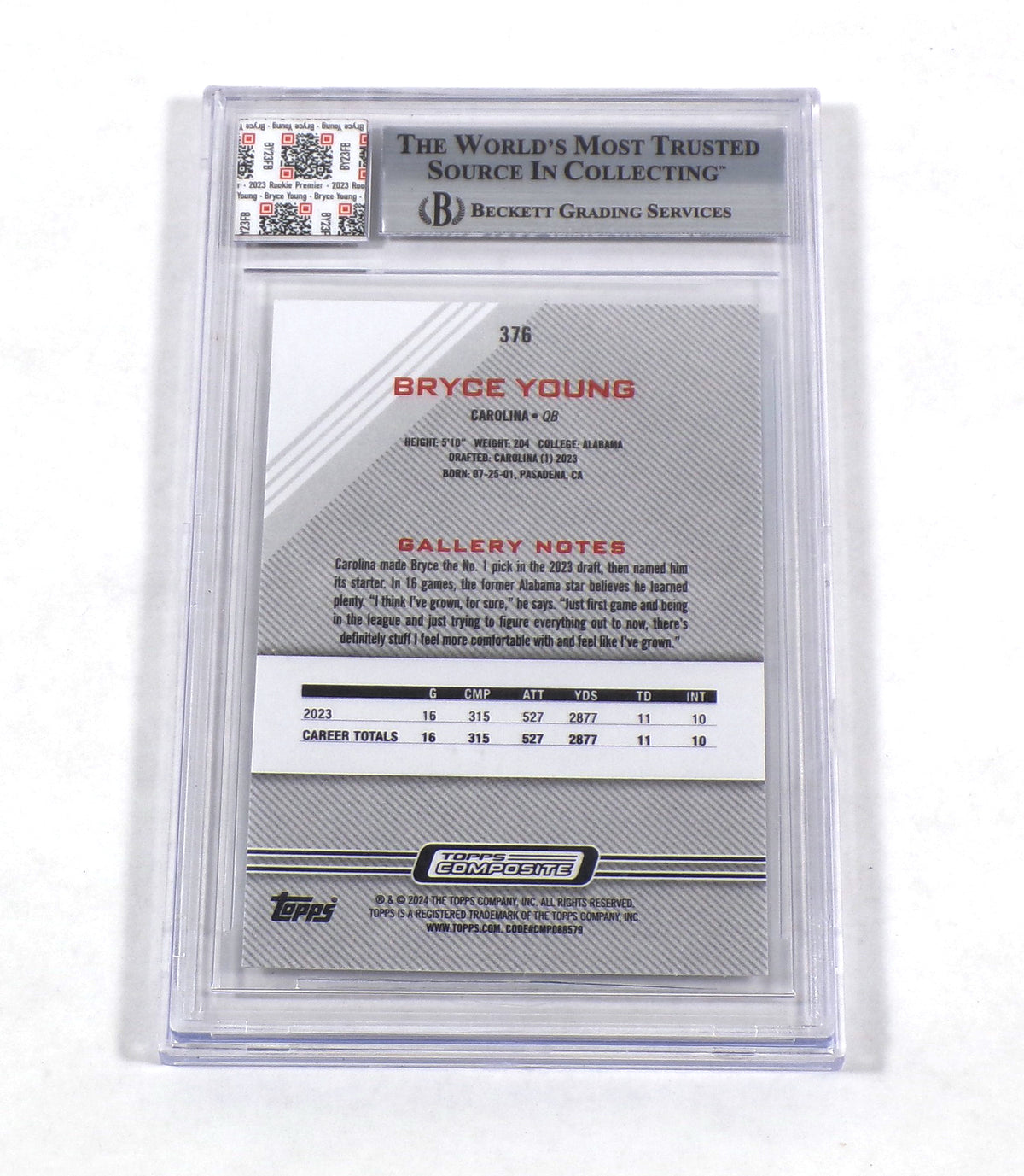 2023 Topps Composite Gallery Bryce Young #376 Rookie Premiere Used Ball BGS Pic2