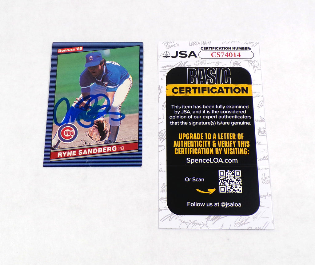 Ryne Sandberg Signed 1986 Donruss Baseball Card #67 JSA Auto