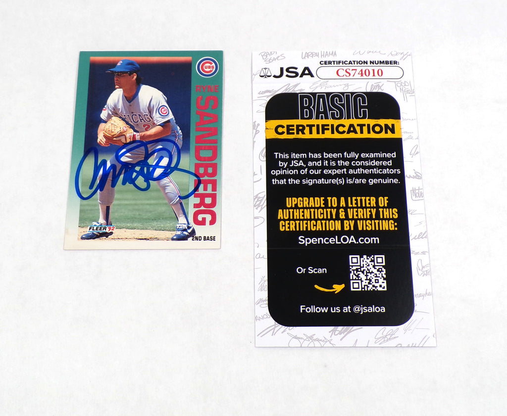 Ryne Sandberg Signed 1992 Fleer Baseball Card #389 JSA Auto