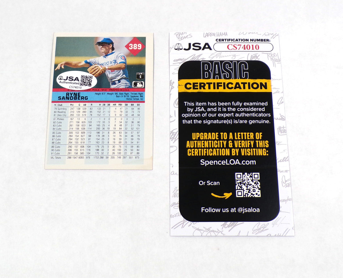 Ryne Sandberg Signed 1992 Fleer Baseball Card #389 JSA Auto Pic2