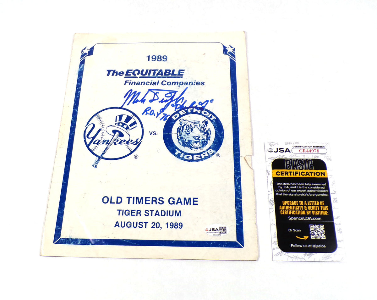 Mark Fidrych Signed 1989 Yankees at Tigers Old Timers Game Program JSA Auto