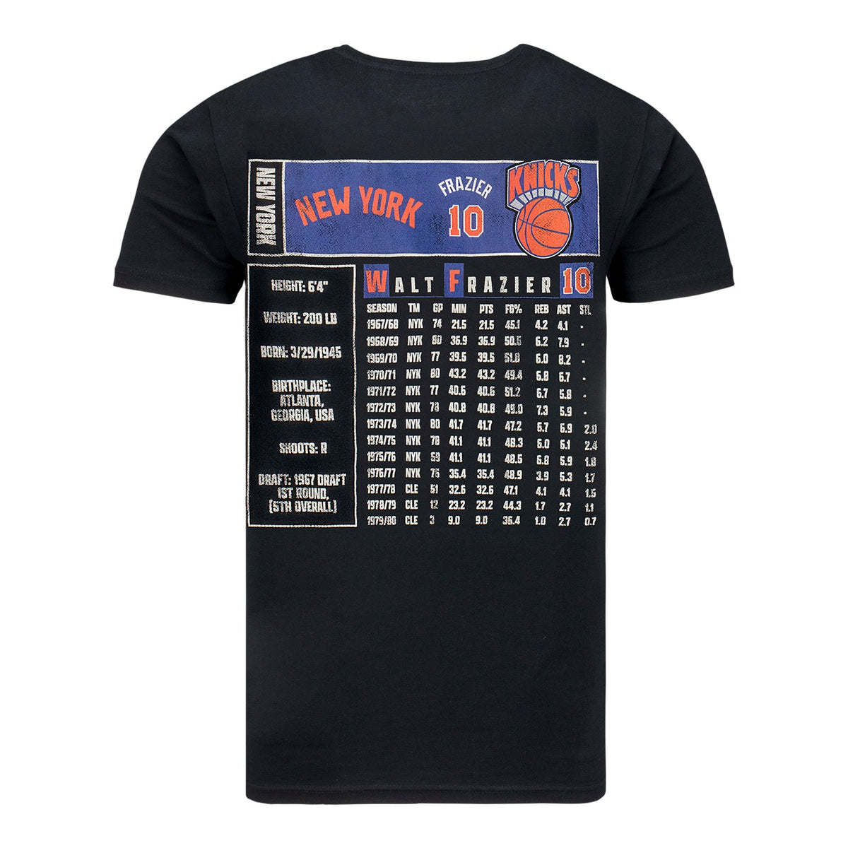 Men New York Knicks Walt Frazier #10 Black Stats T-Shirt Mitchell Ness NWT S 8 Pic2