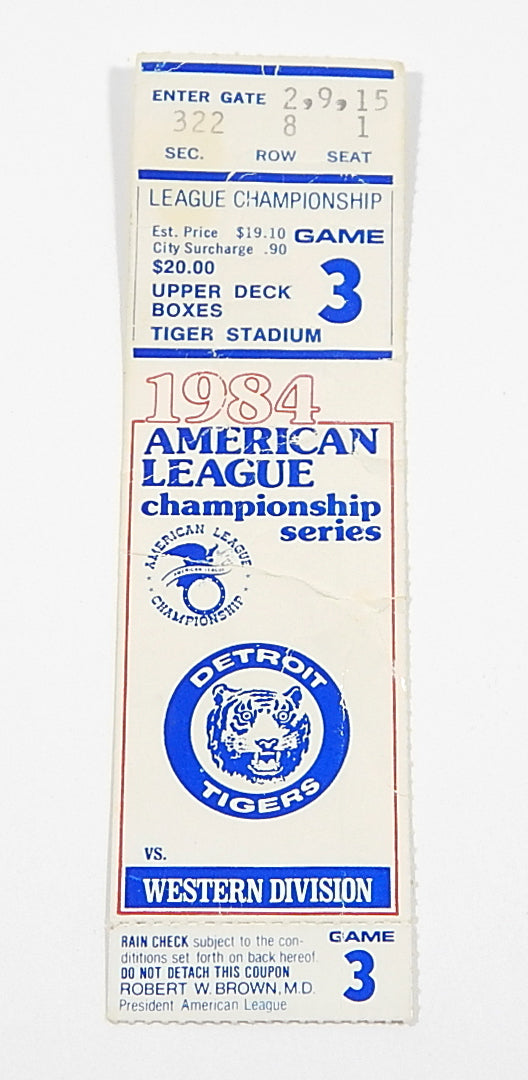 1984 AL Championship Series Game 3 Detroit Tigers vs KC Royals Ticket Stub