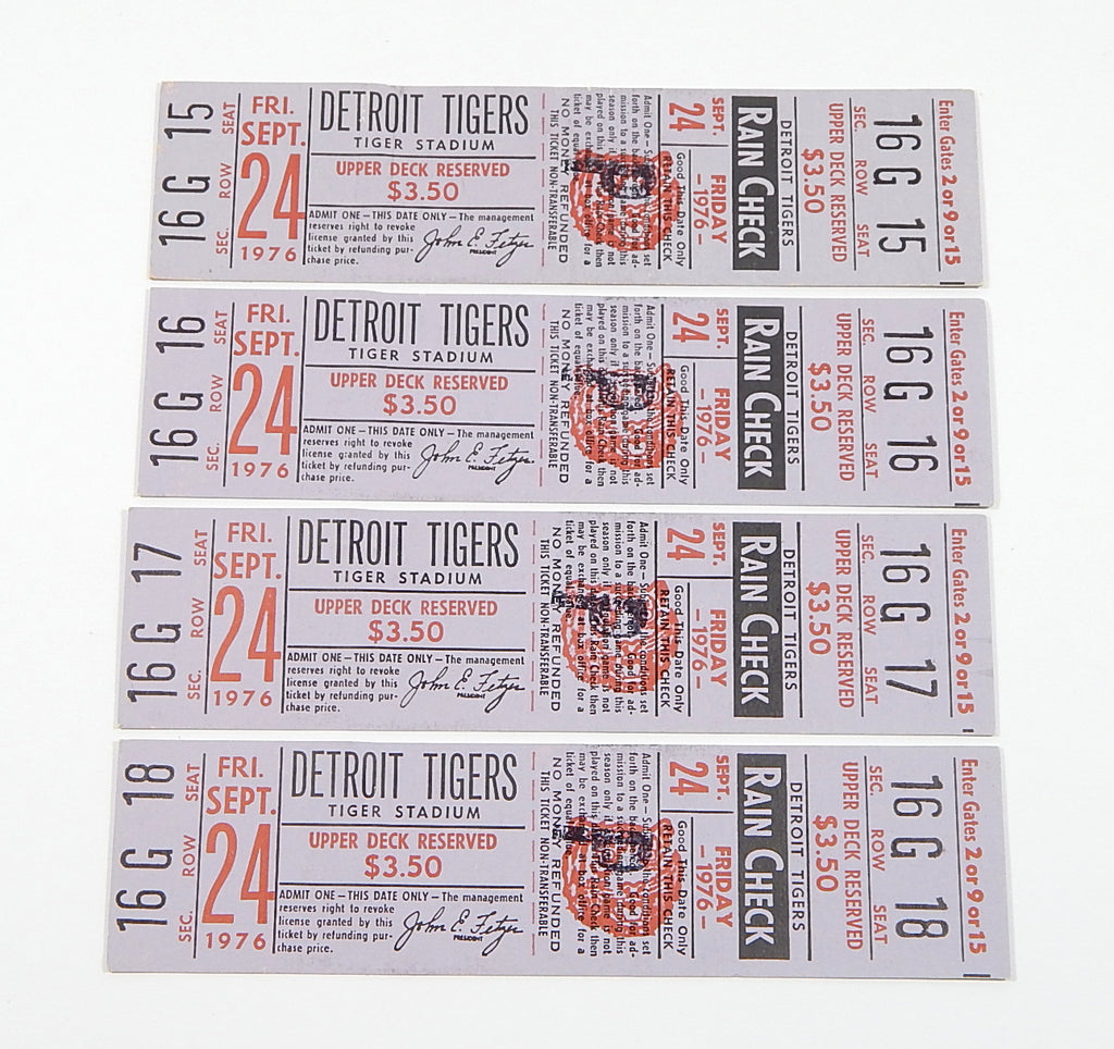 Lot of (4) 1976 Detroit Tigers vs New York Yankees 9/24/76 Full Tickets