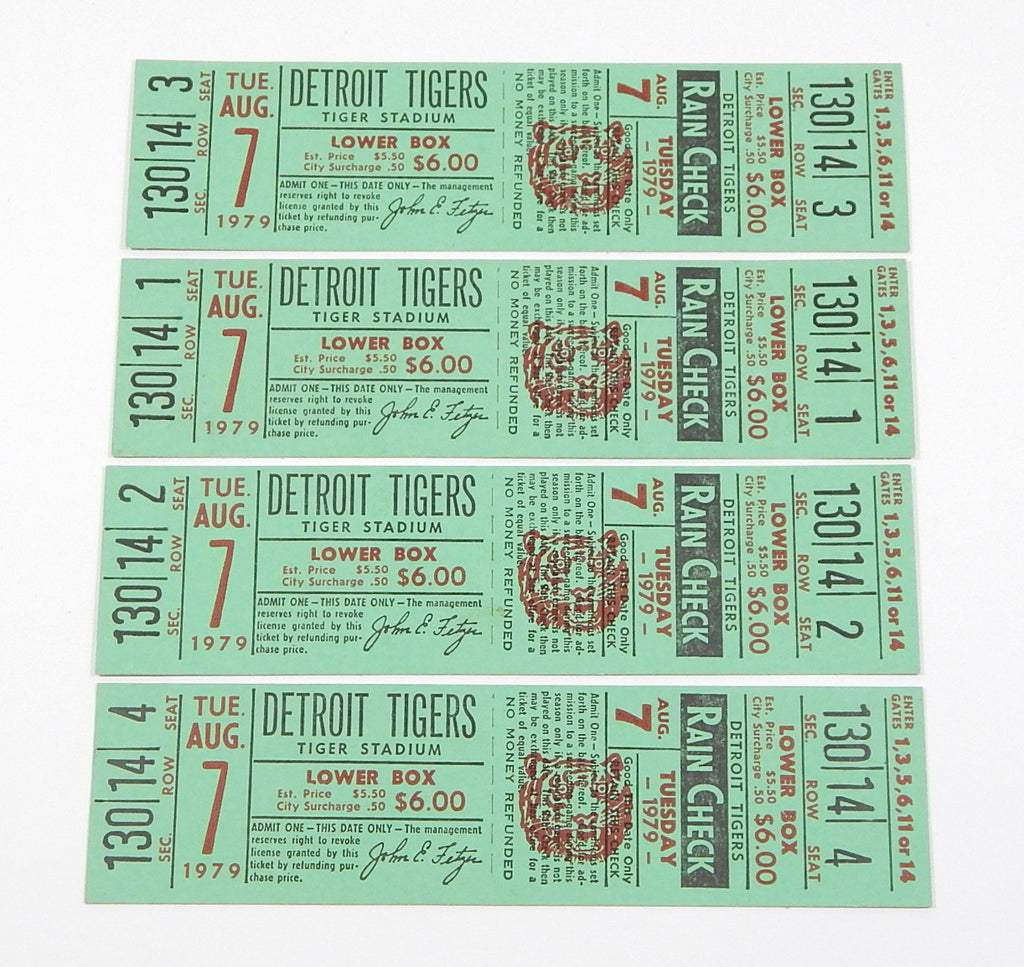 Lot of (4) 1979 Detroit Tigers vs Texas Rangers 8/7/79 Full Tickets Trammell