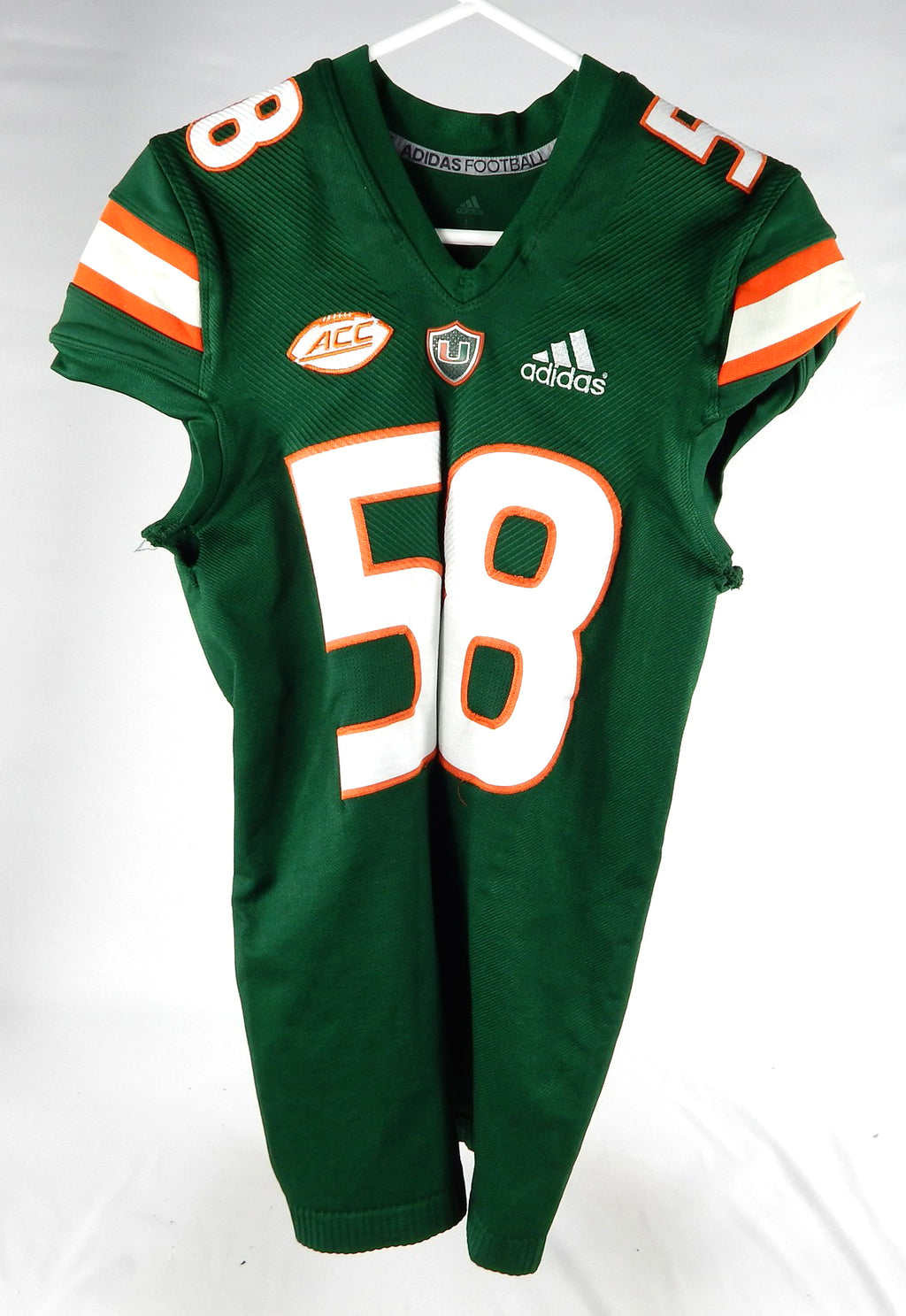 2020 Miami Hurricanes #58 Game Used Green Jersey NP Rem L DP75308