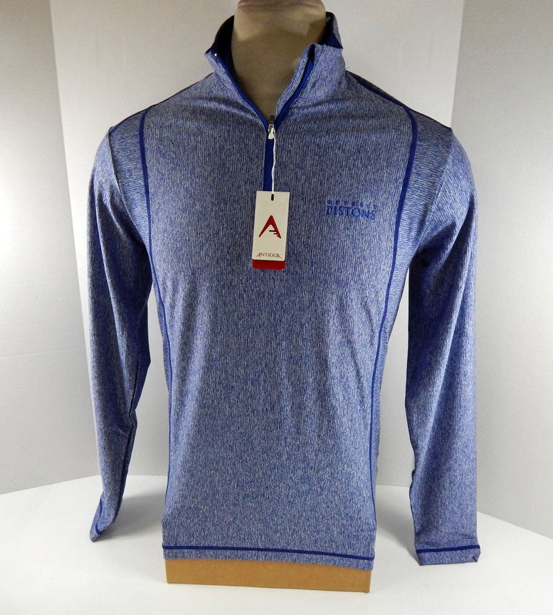 Mens Detroit Pistons Blue Tempo Quarter Zip Pullover Shirt Antigua NWT S  92S