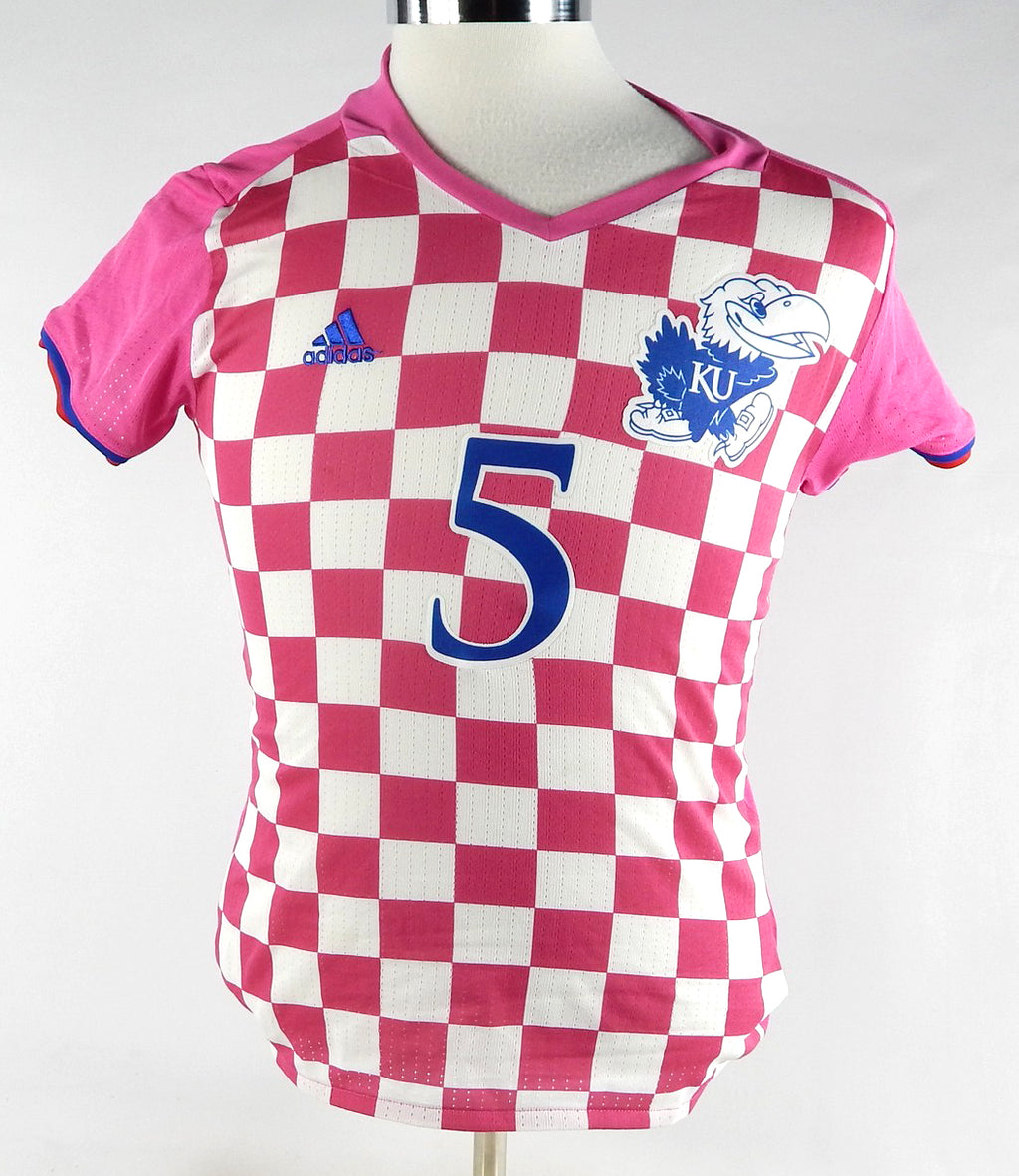 Womens Kansas Jayhawks #5 Game Used Pink Jersey Soccer Out Breast Cancer M 918