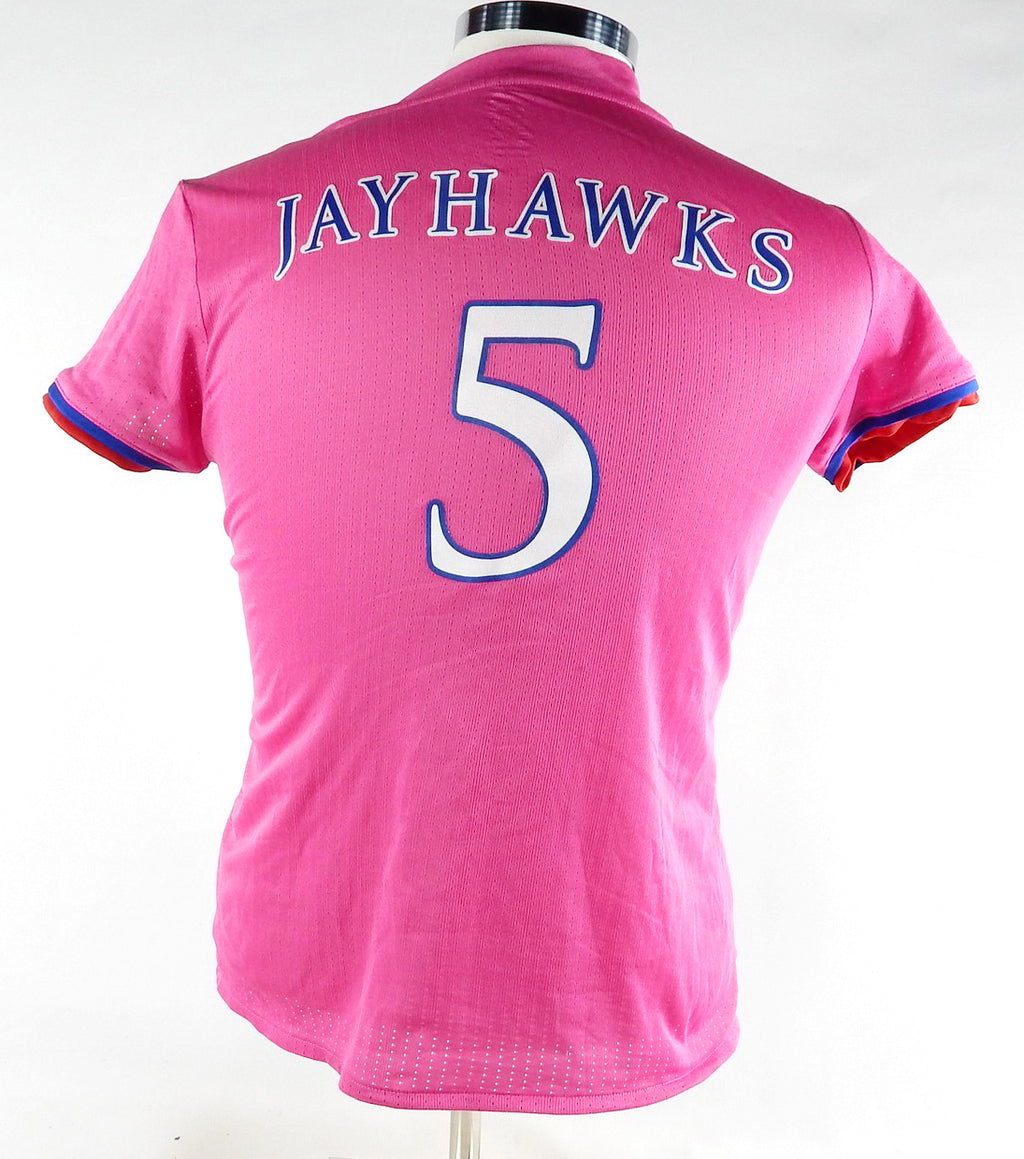 Womens Kansas Jayhawks #5 Game Used Pink Jersey Soccer Out Breast Cancer M 918 Pic2