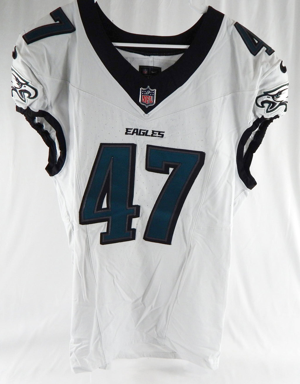 2024 Philadelphia Eagles Charley Hughlett #47 Game Used White Jersey 44 956