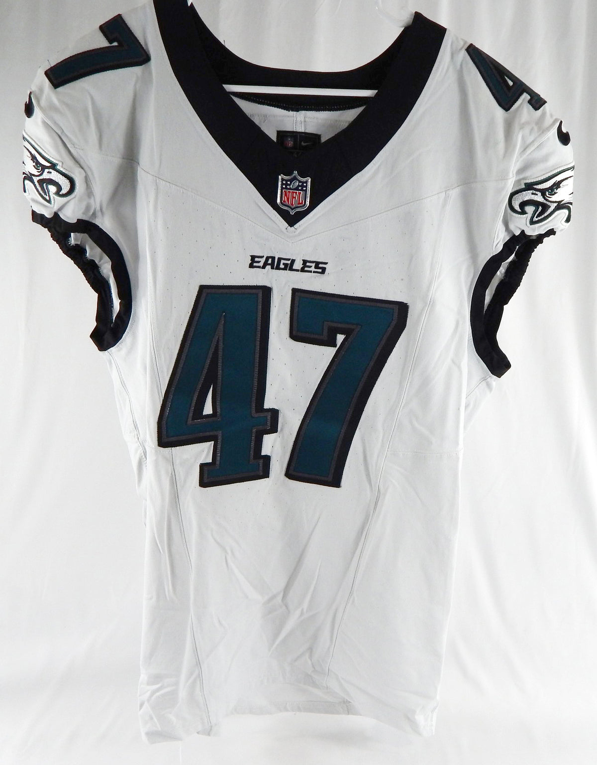 2024 Philadelphia Eagles Charley Hughlett #47 Game Used White Jersey 44 956