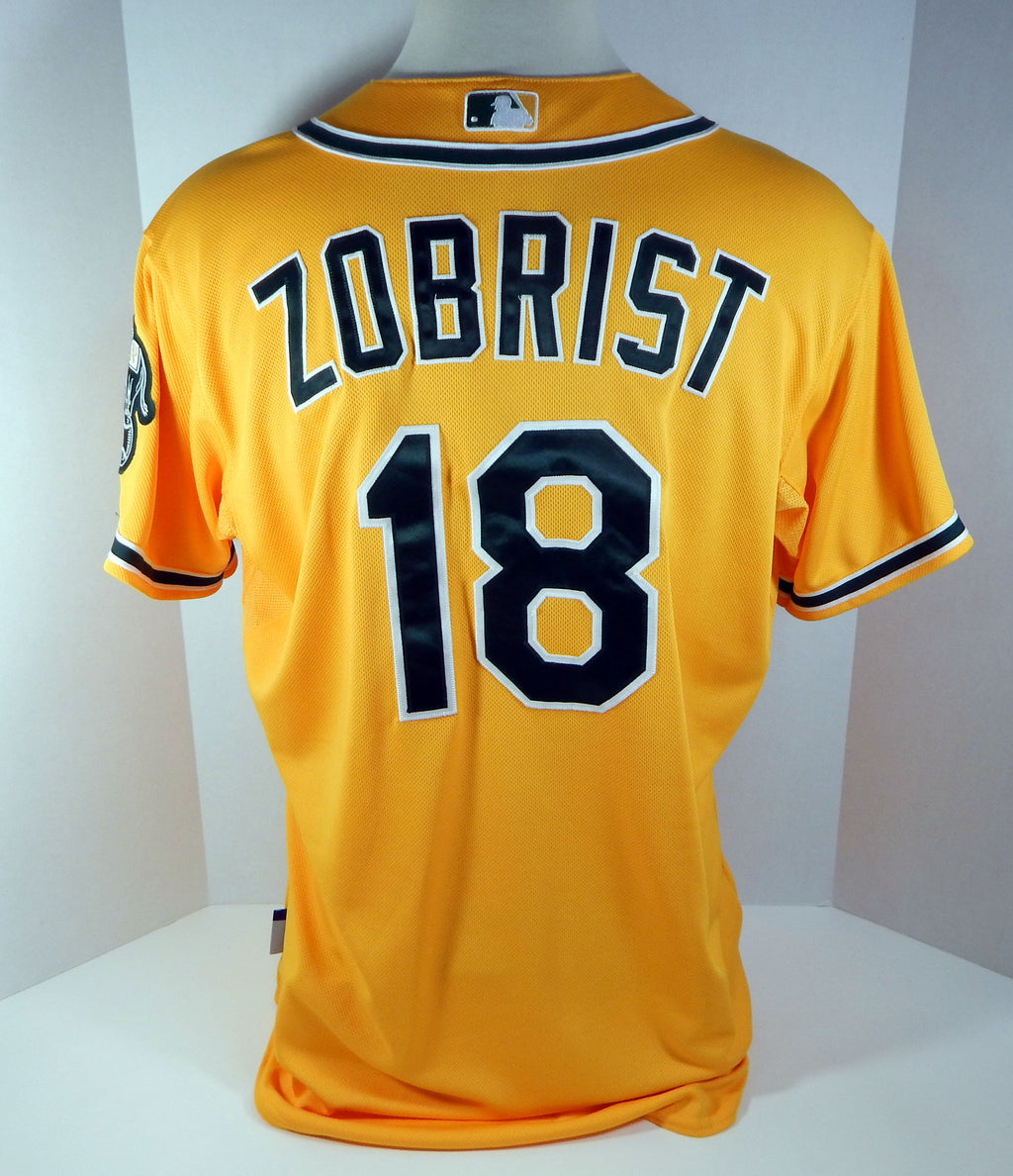 2015 Oakland Athletics A's Ben Zobrist #18 Game Used Gold Jersey