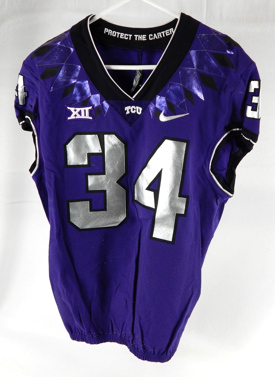 2019-24 42 8 Texas Christian TCU Frogs #34 Game Used Purple Jersey Football NP R