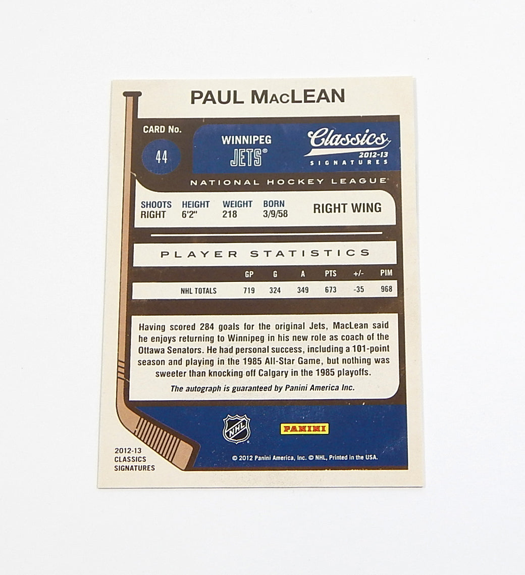 # 2012-13 Panini Classics Signatures Autographs Paul MacLean #44 On Card Auto Pic2