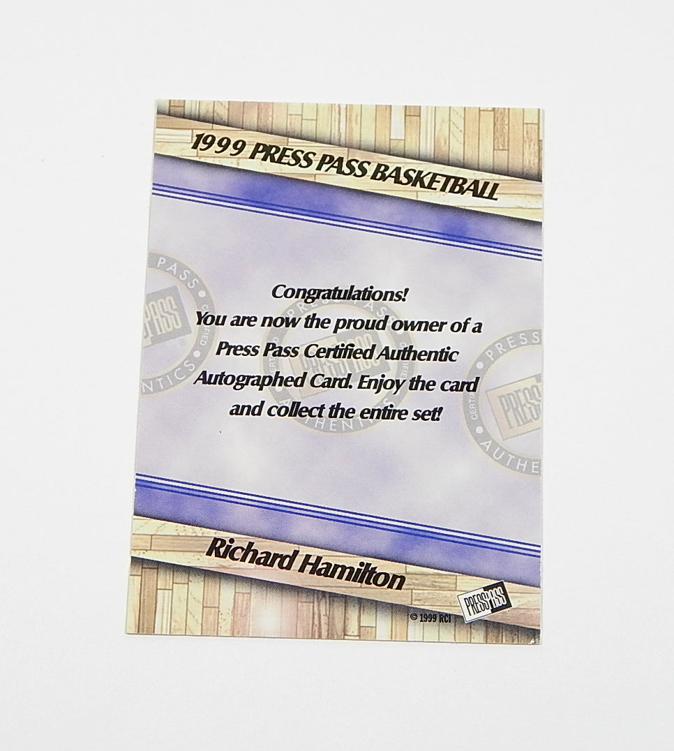 1999 Press Pass Autographs Rip Hamilton #7 On Card Auto Pic2