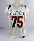 Miami Hurricanes #75 Game Used White Practice Jersey XL+2 DP72136