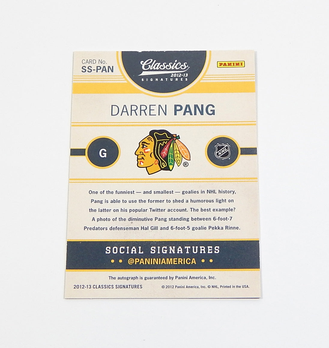 # 2012-13 Classics Signatures Social Signatures Darren Pang #SS-PAN On Card Auto Pic2