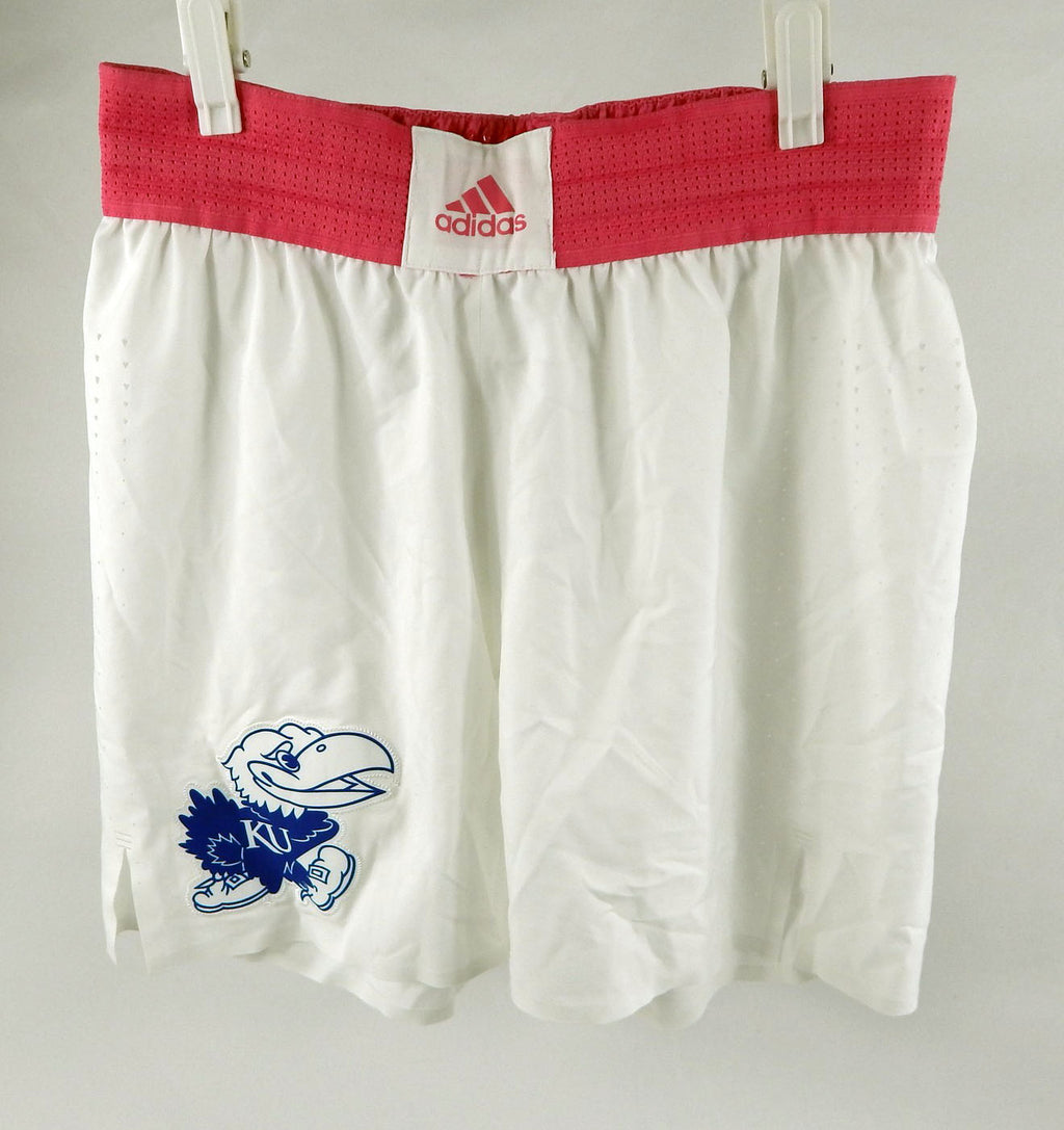 2020-21 Kansas Jayhawks Game Issued White Shorts Breast Cancer M+0 693