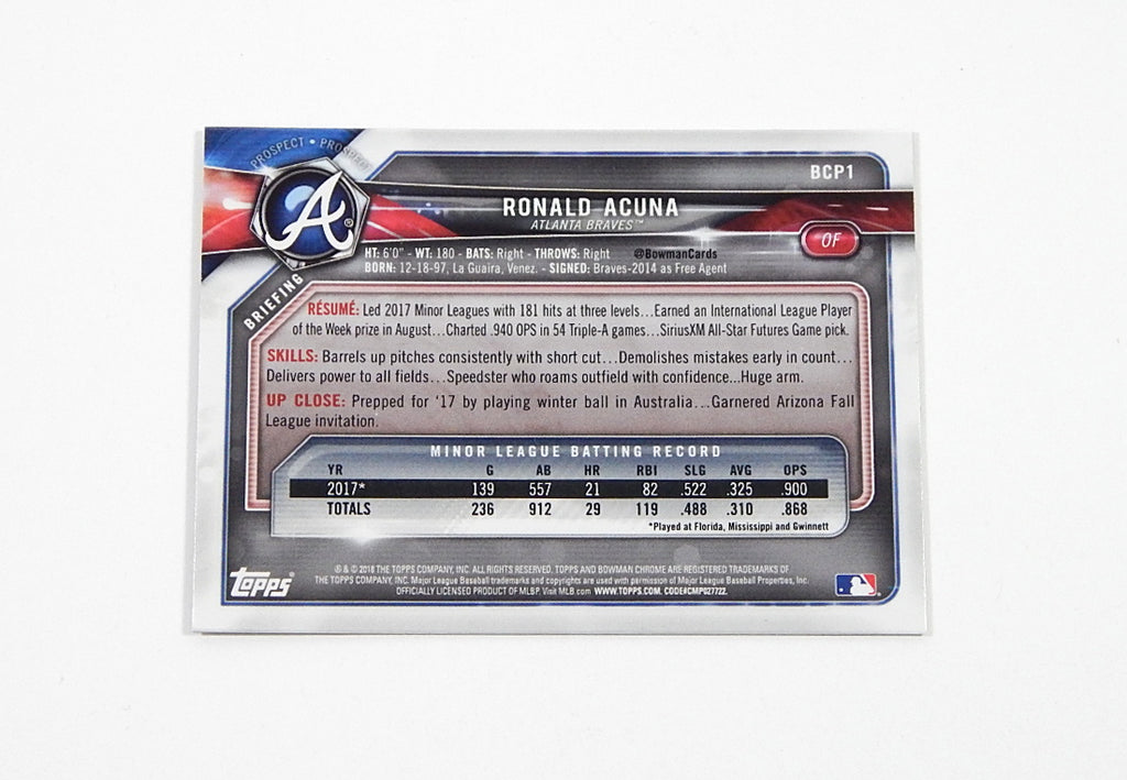 2018 Bowman Chrome Prospects Mojo Refractor Ronald Acuna RC #BCP1 Pic2