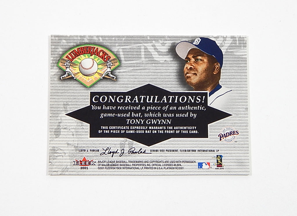 2001 Fleer Platinum Lumberjacks Tony Gwynn #15 Used Bat Pic2