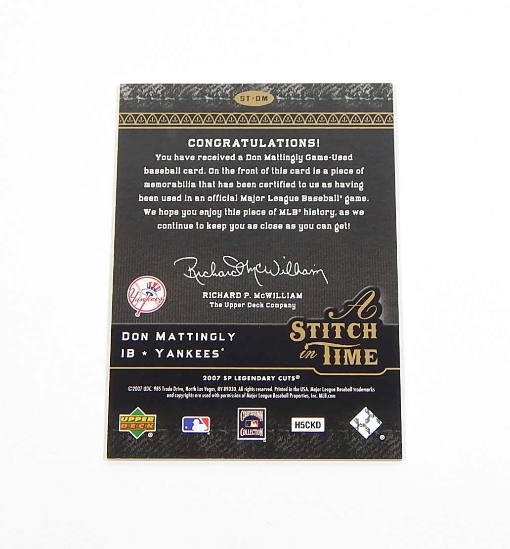 # 2007 SP Legendary Cuts A Stitch in Time Memorabilia Don Mattingly GU Jersey Pic2