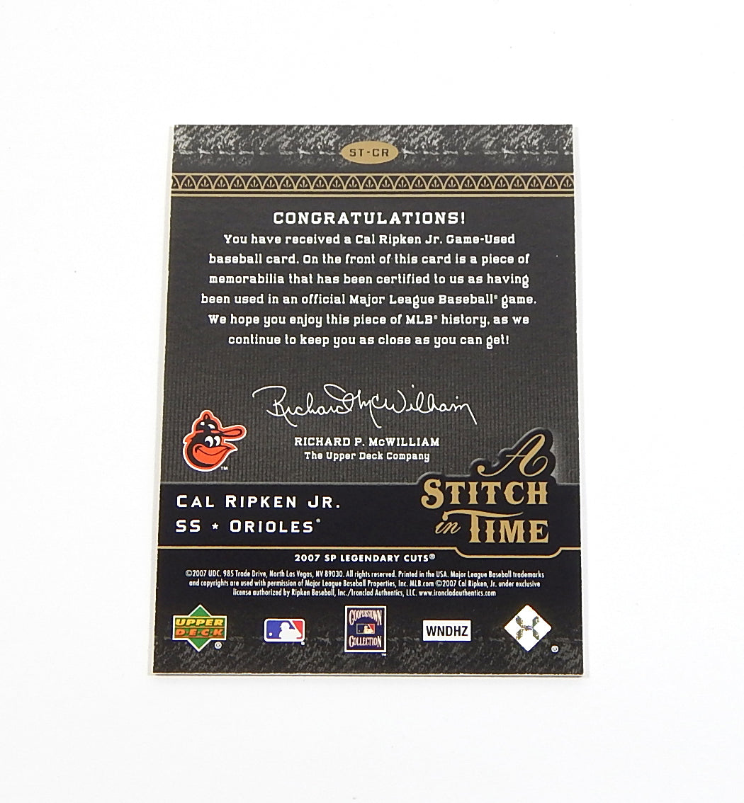 # 2007 SP Legendary Cuts A Stitch in Time Memorabilia Cal Ripken Jr. GU Jersey Pic2