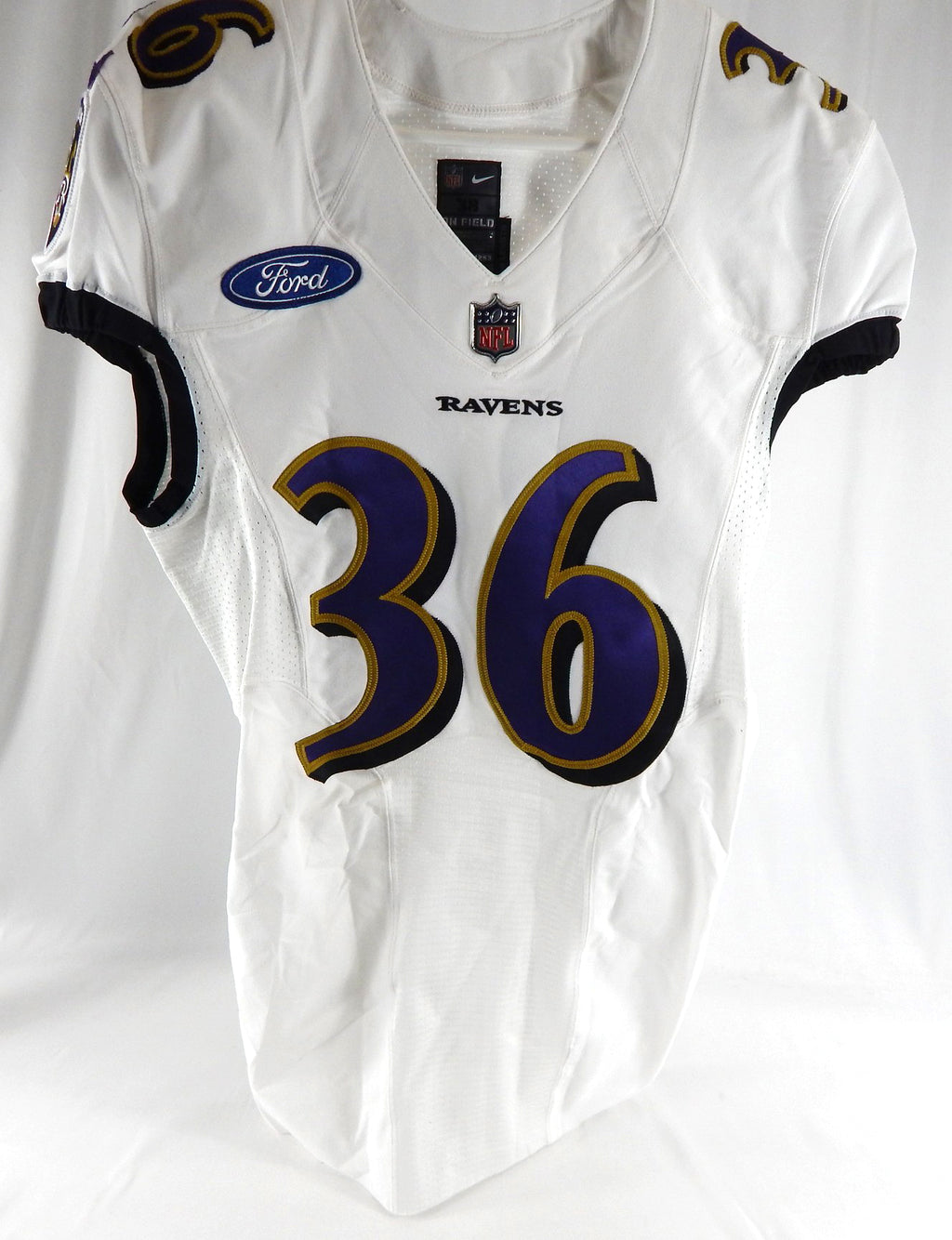 2022 Baltimore Ravens #36 Game Used White Practice Jersey Ford Patch NR R 38 698