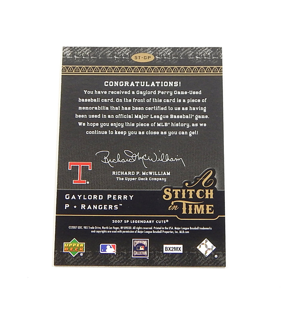 # 2007 SP Legendary Cuts A Stitch in Time Memorabilia Gaylord Perry GU Jersey Pic2