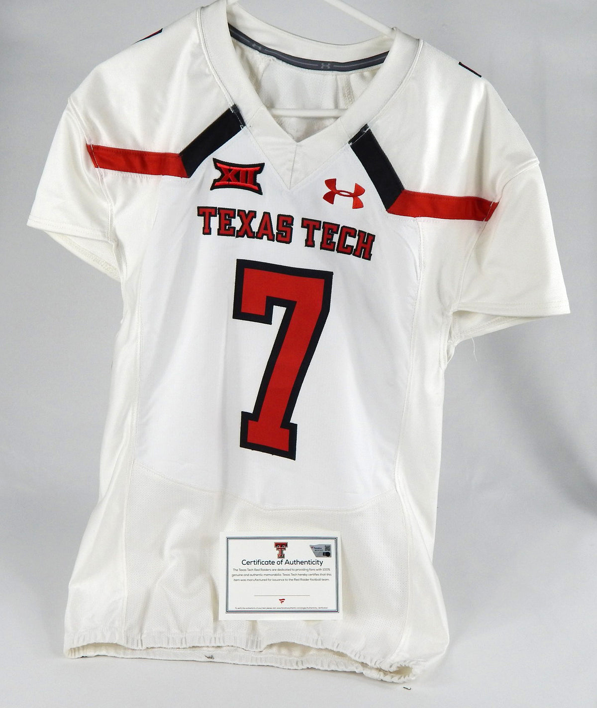 2018 Texas Tech Red Raiders #7 Game Issued Pos Used White Jersey NP R 46 66 Pic2