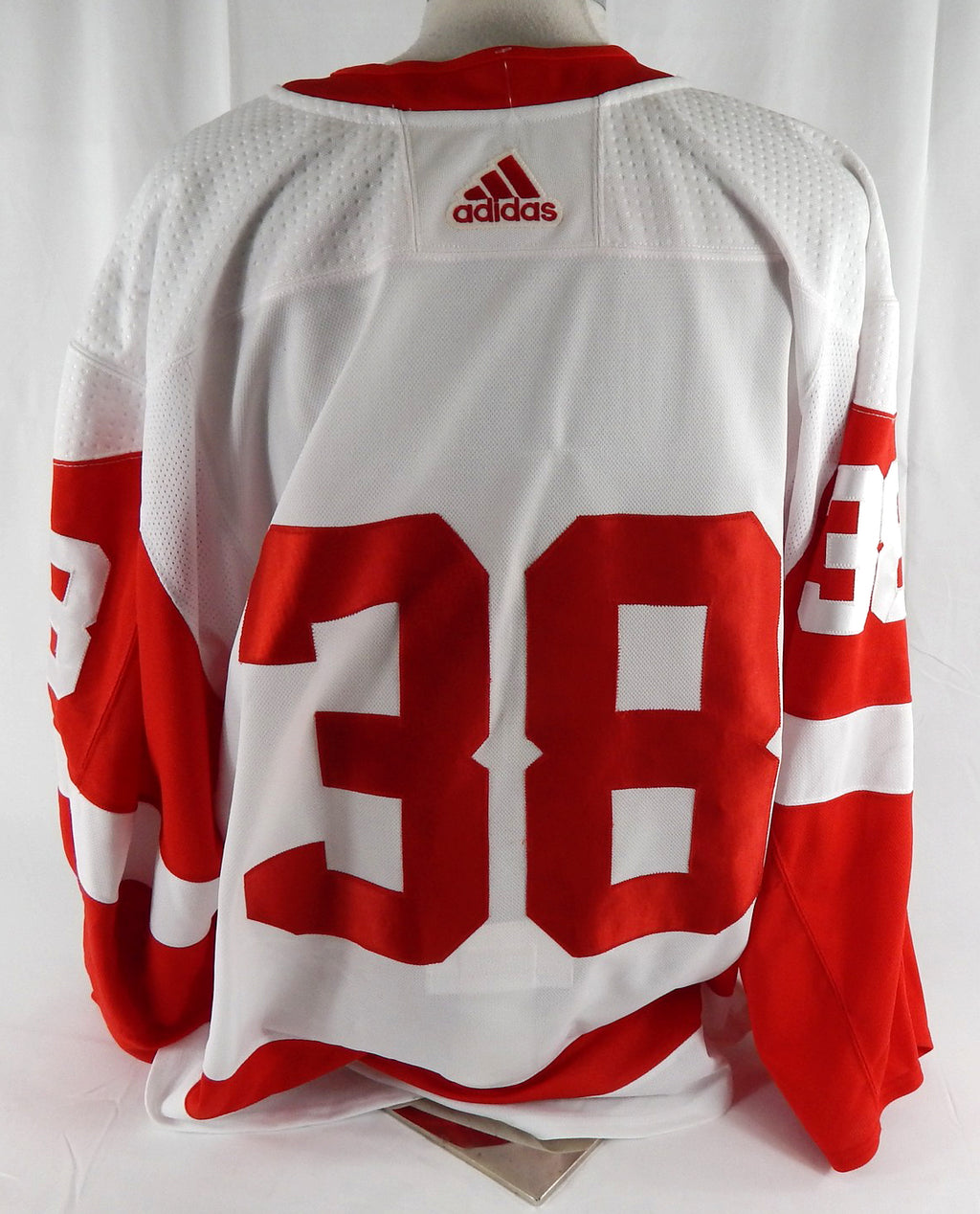 2017-23 Detroit Red Wings Filip Larsson #38 Game Used White Jersey NP Rem 6 Pic2