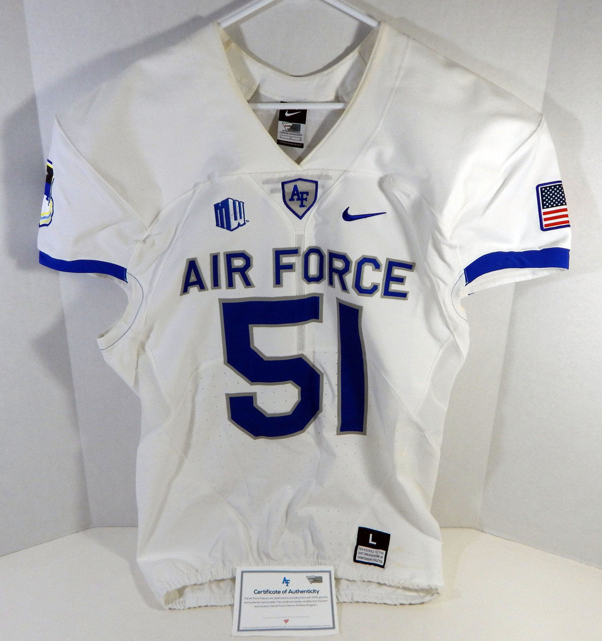 2015-18 Air Force Falcons #51 Game Used White Jersey Name Plate Removed L 360