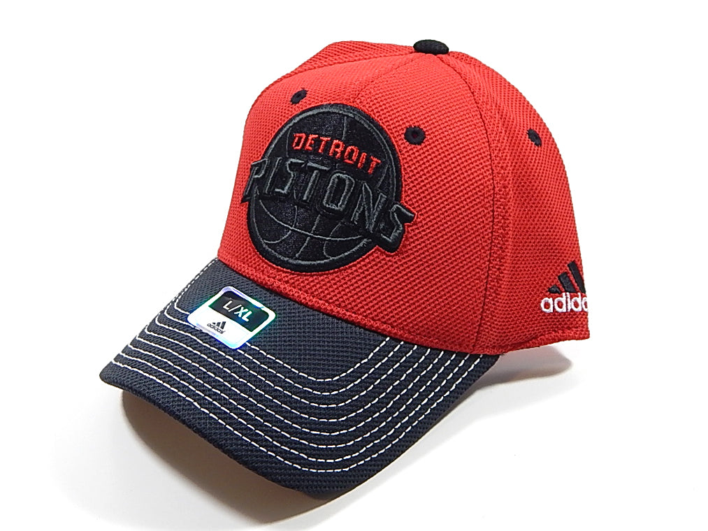 Detroit Pistons Logo Red Black Adidas Flexfit Hat Cap New Size L / XL