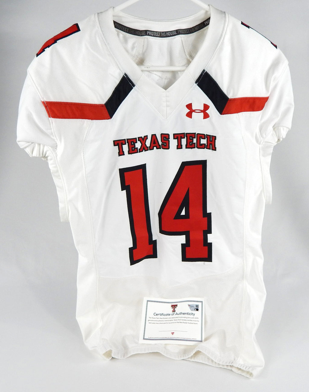 2018 Texas Tech Red Raiders #14 Game Issued Pos Used White Jersey NP R 44 172