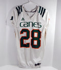 Miami Hurricanes #28 Game Used White Practice Jersey M DP27868