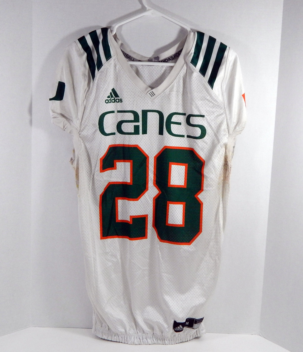 Miami Hurricanes #28 Game Used White Practice Jersey M DP27868