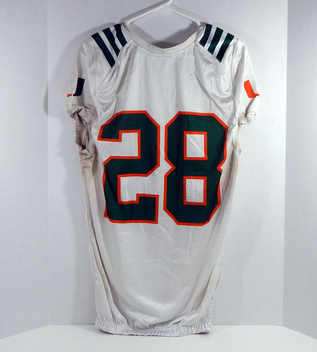 Miami Hurricanes #28 Game Used White Practice Jersey M DP27868 Pic2