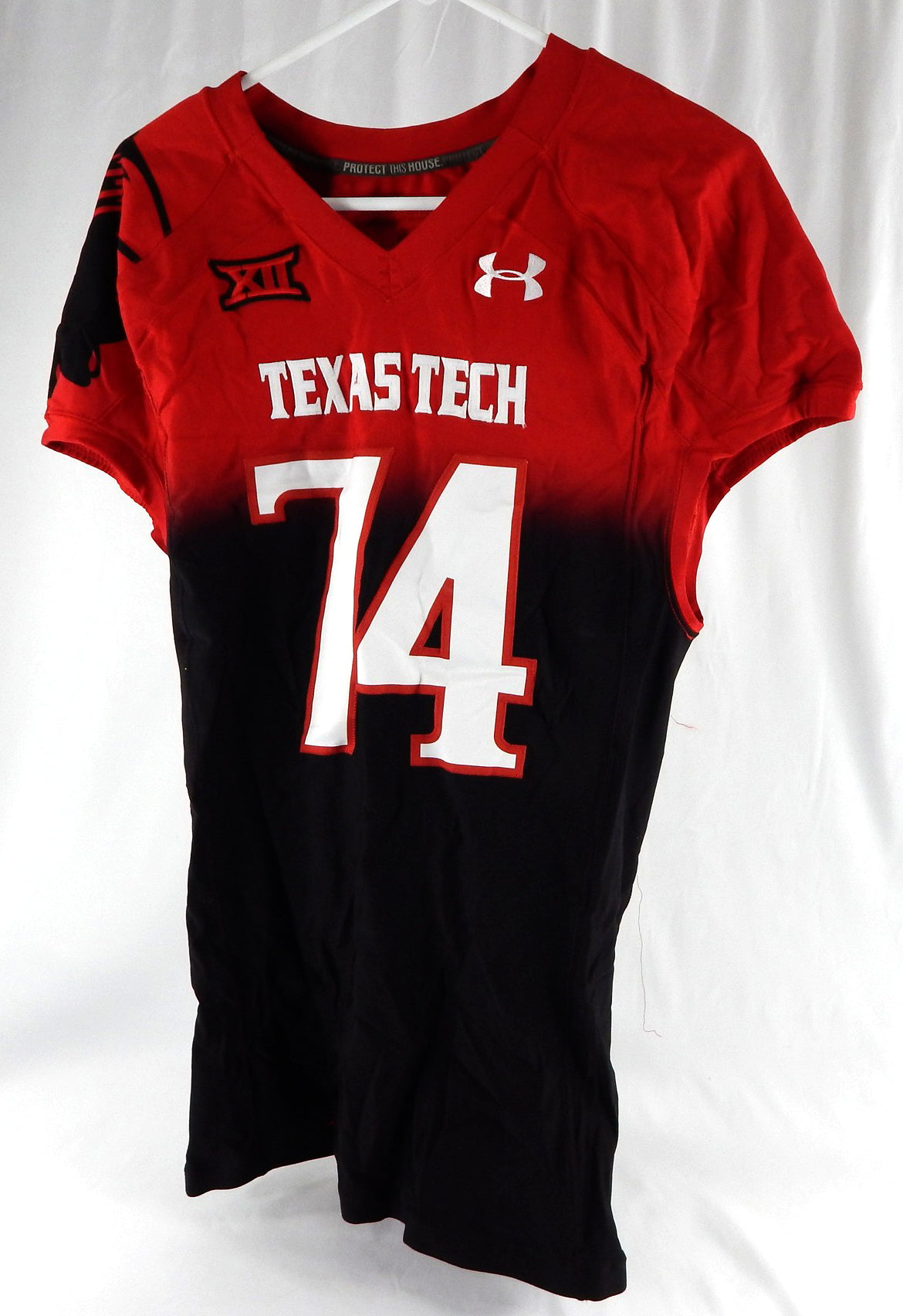 2014 Texas Tech Red Raiders #74 Game Used Red Jersey Football NP Rem 50 116