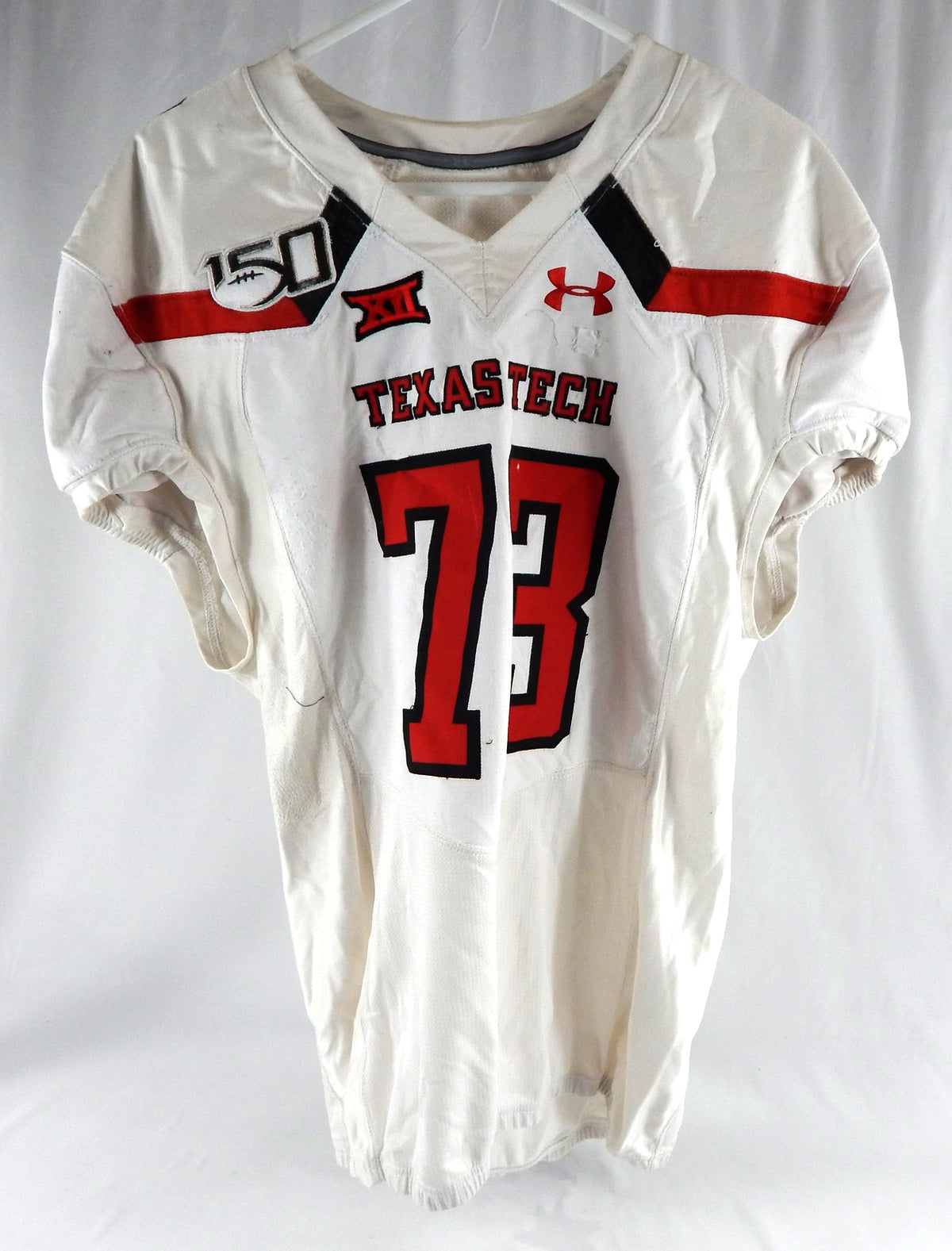 2018 Texas Tech Red Raiders #73 Game Used White Jersey 150 Patch Football NP R 8