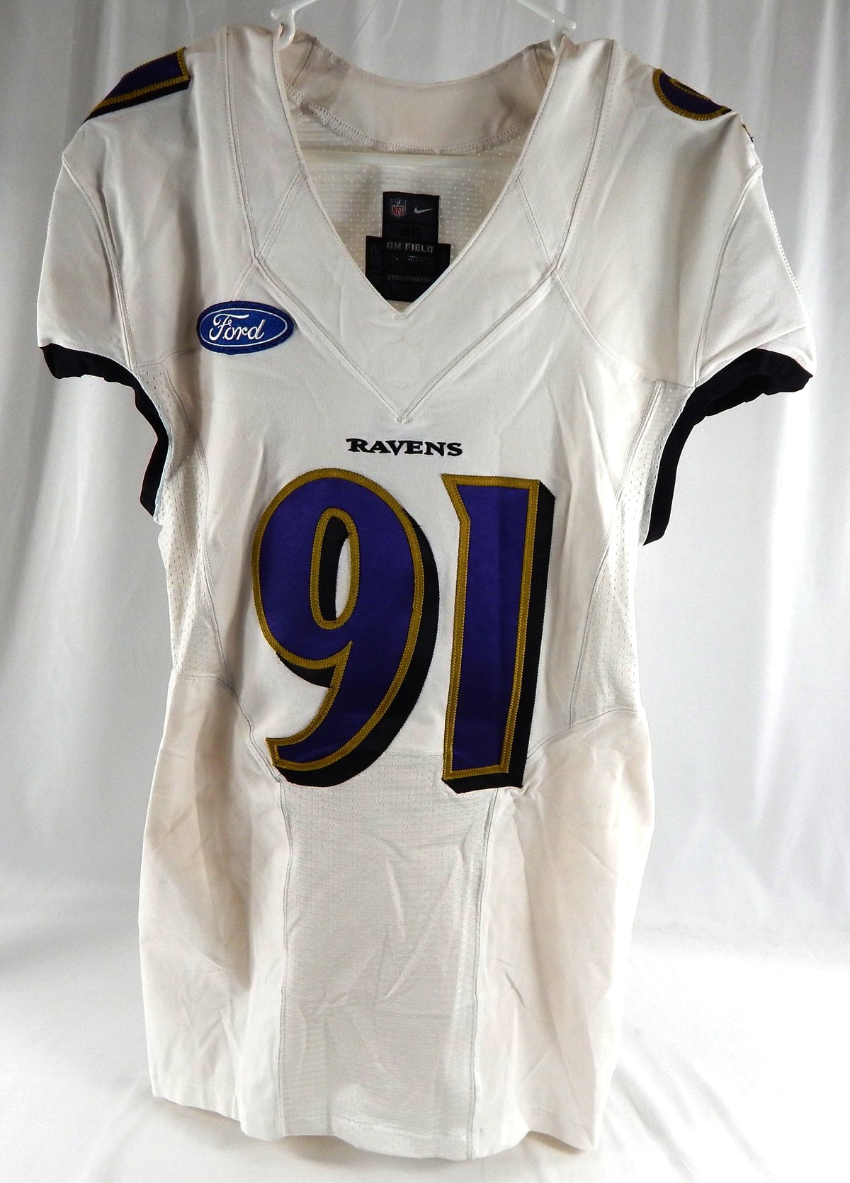2018 Baltimore Ravens #91 Game Used White Practice Jersey Ford Patch NR R 40 710